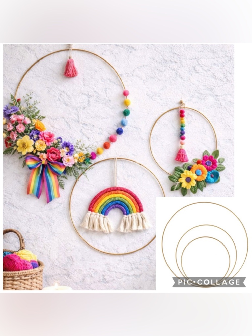 Brass Wire Wreath Rings Set of 3 Floral Craft DIY 8 10 14 in - New